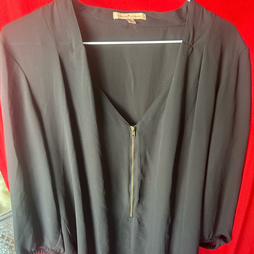 Gibson Latimer Black Blouse with Gold Zipper